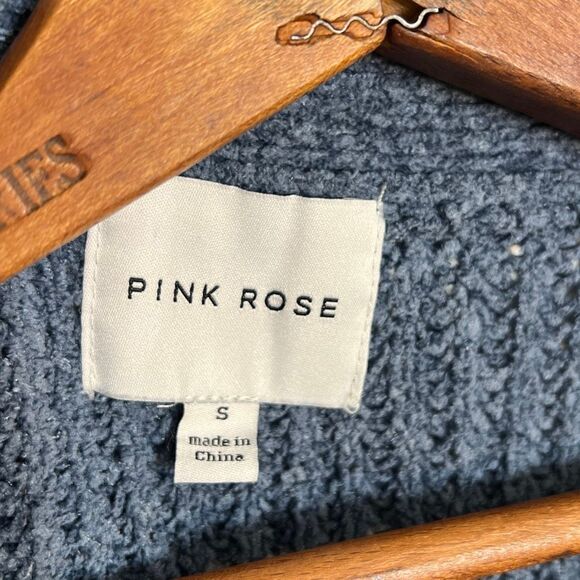 Pink Rose Open Front Cable Knit Pocket Cardigan Sweater Slate Blue Size Small - Picture 6 of 9